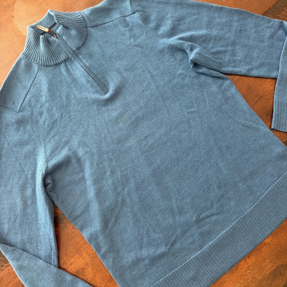 Smartwool Sweater Mens Medium Blue Quarter Zip Merino Wool Blend Pullover Knit